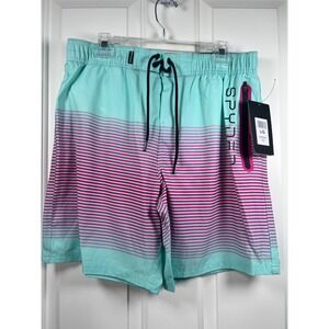 Spyder Mens Swim Trunks Mint Green Purple Ombre Striped Board Shorts X-Large NWT
